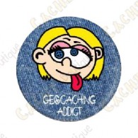 "Geocaching Addict" Button Girl