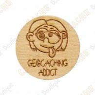 Géocoin en bois - Geocaching Addict Girl