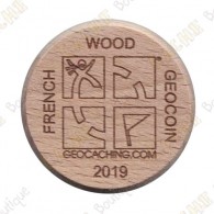 Géocoin en bois - I love Geocaching