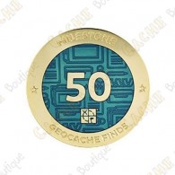 Geocoin + Travel Tag "Milestone" - 50 Finds