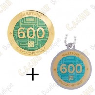 Geocoin + Travel Tag "Milestone" - 600 Finds